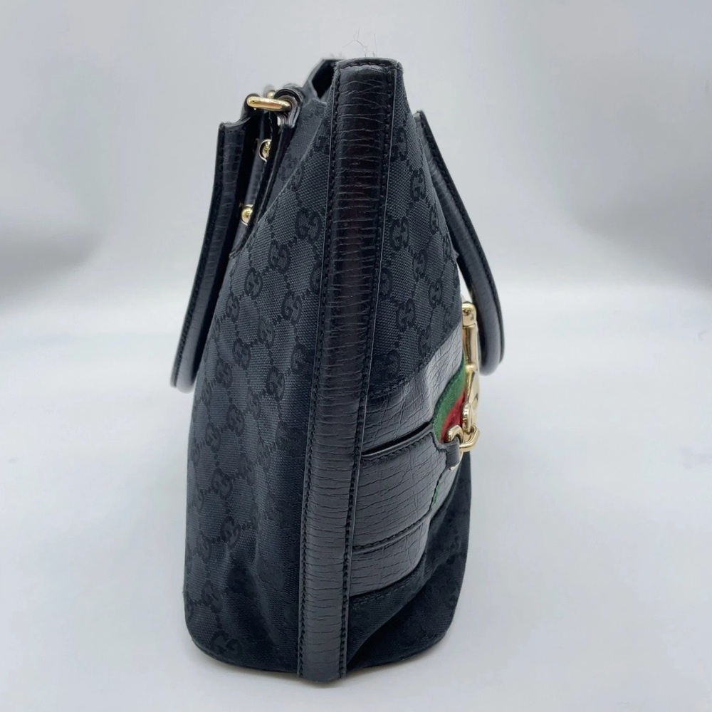Auth Gucci Horsebit GG Canvas X Leather Sherry Line 137385 Black Tote Bag - Picture 5 of 16